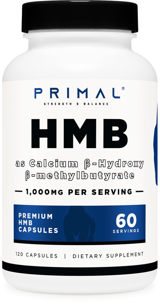Primal HMB (1000mg, 120 kapslar) | Idrottsformel, Glutenfri, Icke-GMO, 60 portioner