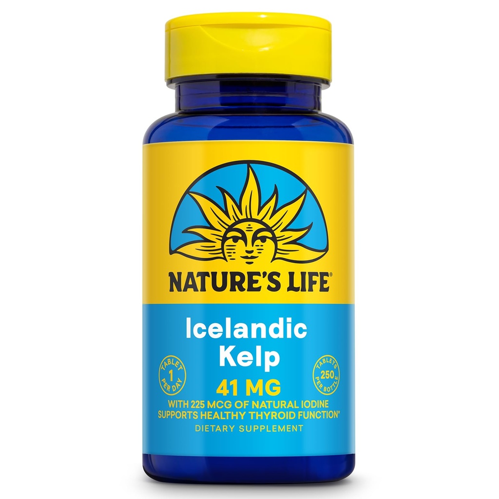 Naturens liv isländska Kelp 41 mg - Sea Kelp jod tillskott från isländska havsvatten - sköldkörtelstöd för kvinnor och män med 225mcg naturlig jod - 60-dagars garanti, 250 portioner, 250 tabletter