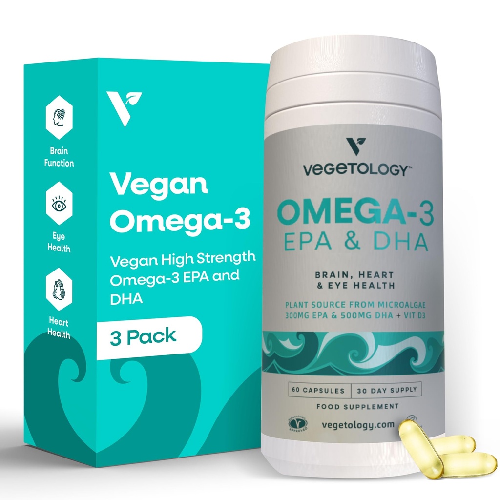 Vegan Omega 3 Supplement – EPA, DHA Supplements & Vitamin D3 – Algae Omega 3 Vegan Supplements for Brain, Eye & Heart Health – för barn & vuxna (180 kapslar)