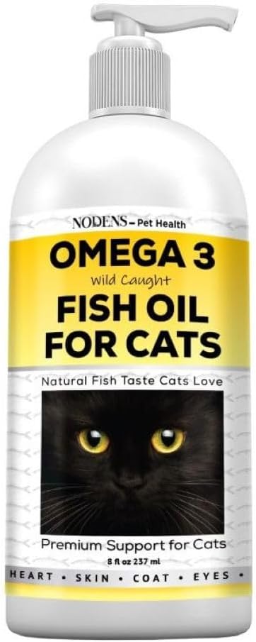 Nodens Natural Fish Oil för Cats Skin & Coat - 100% Pure Omega 3 Fish Oil för Dandruff & Hairballs - Cat Vitamins och Supplements Fish Oil Liquid för gemensam inflammation, Immune Support & Digestion