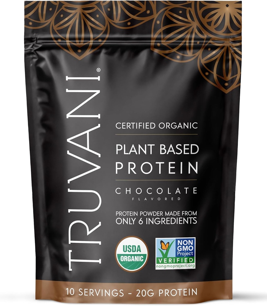 Truvani Vegan Pea Protein pulver | Choklad | 20g organisk växtbaserad protein | 10 portioner | Keto | Gluten & Dairy Free | Low Carb | No Added Sugar