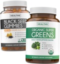 Black Seed Oil Gummies & Super Greens (1-Month) - Daily Green Boost - Black Seed Oil Gummies Ginger Ale Flavor Cold-Pressed Nigella Sativa & Organic Super Greens Complete Super Food Supplement