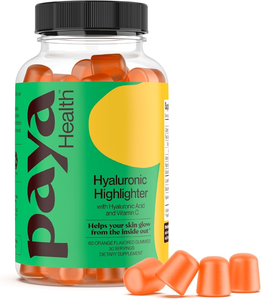 Hydrating Hyaluronic Highlighter Skincare Gummies | Stöder Brighter, Dewy, Plump Skin | Vegan Hyaluronic Acid & Vitamin C Supplement | Non-GMO, Gelatin-Free, Orange Flavor, 30-Day Supply
