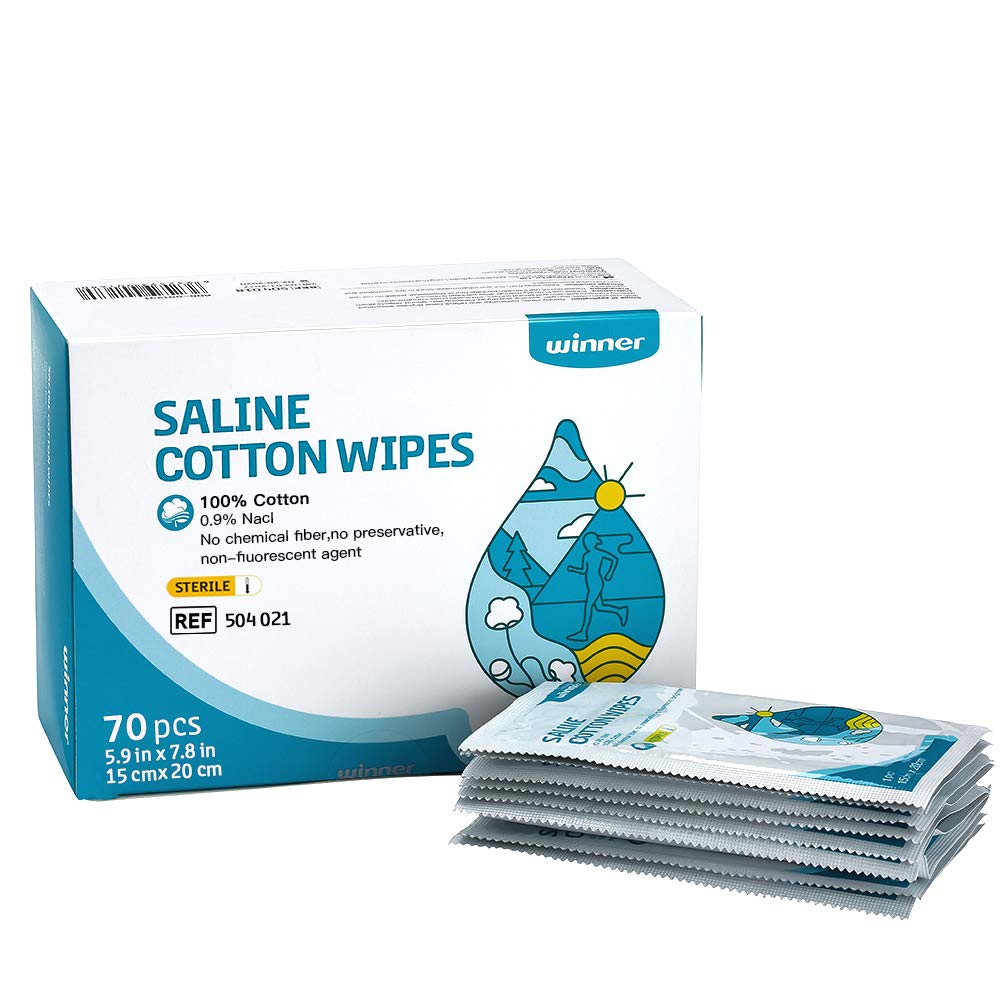 Winner Sterile Saline Wipes, 6 "x 8" Large Personal Care Wipes, Gentle Saline Pads for Piercings, Multi-Purpose för känsliga ögon och ansikte, Individually Wrapped, 70 Count