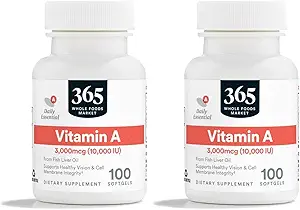 365 av Whole Foods Market, vitamin A 10K IE, 100 Softgels (Pack of 2)