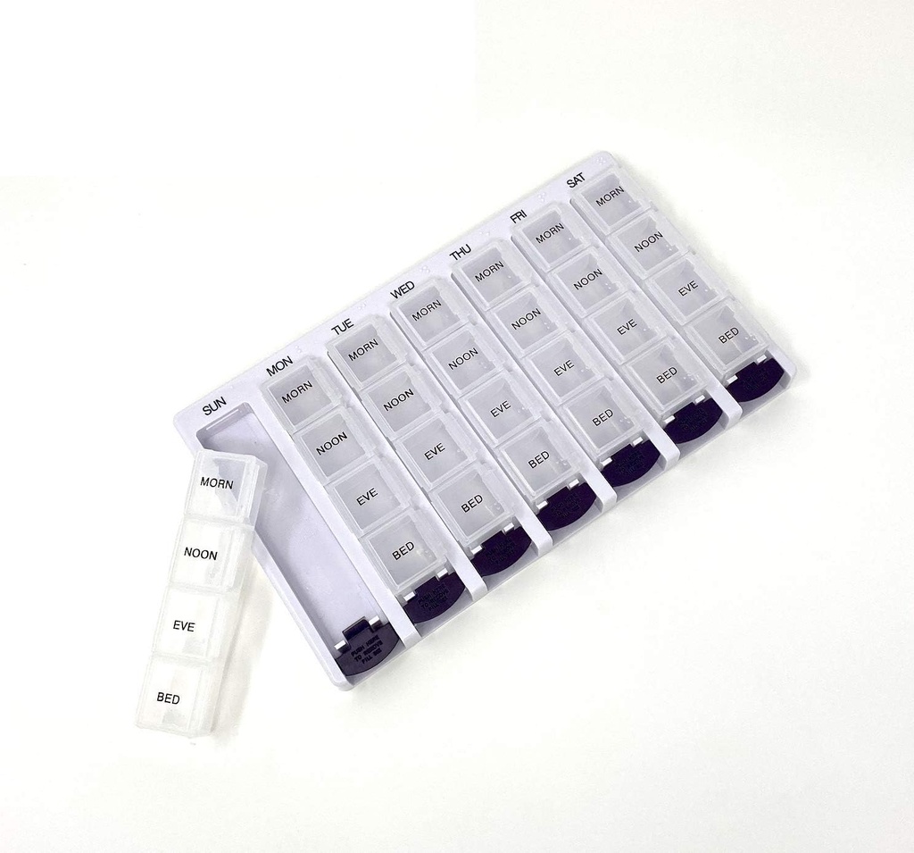 Weekly AM / PM Pill Box Portable Travel Prescription & Medication Pill Case Organizer av P & P MEDICAL SURGICAL (7-dagars / 4-Times-A-Day) med flyttbara kompartement och Moisture-Proof Design