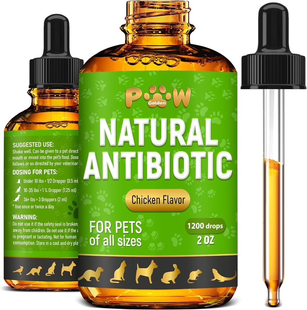 Hund Antibiotika med kyckling smak | Сat Antibiotika för infektion, UTI, Allergier, Runny Nose | Digestive Support | Olika raser och tider | Cranberry i kompositionen | 2 Oz