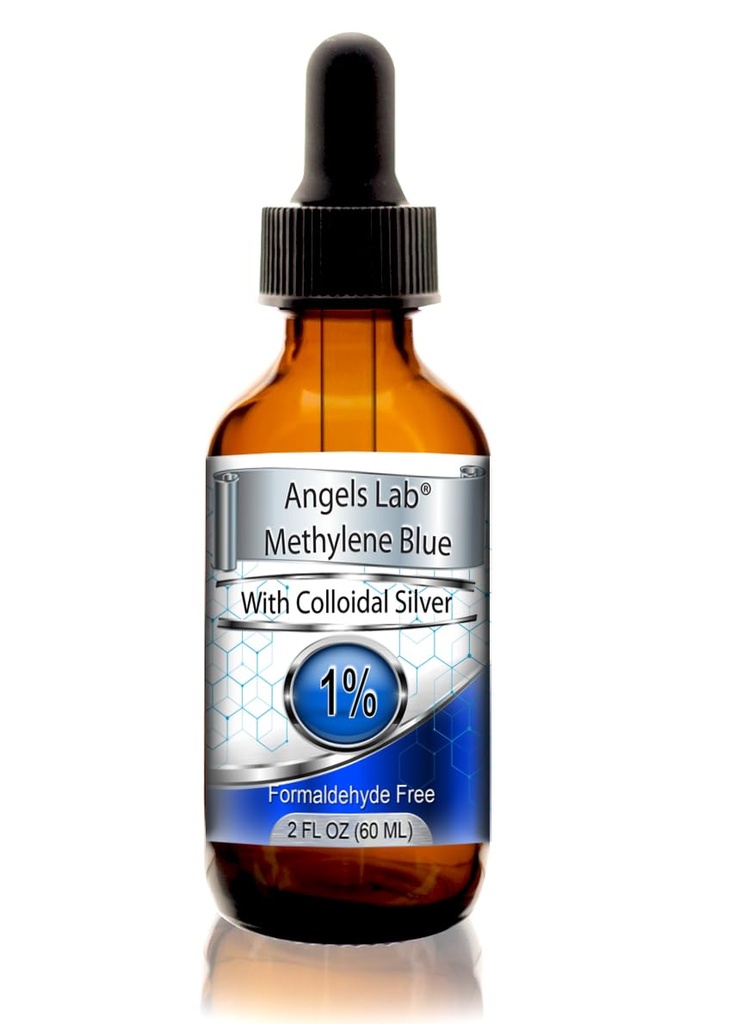 New Methylene Blue 1% Wtih Colloidal Silver Änglar Lab | USP-Grade Methylthioninium Chloride Liquid | Hög Purity Dietary Supplement för hjärnfunktion och kognitiv hälsa | 2oz Glass Dropper Bottle