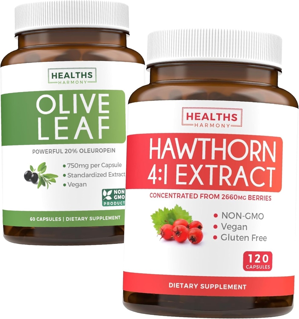 Bundle of Olive Leaf Extract & Hawthorn Berry Extarct - Healthy Herbs Bundle - Olive Leaf Extract med 20% Oleuropein & Hawthorn Berry 4:1 Extract - Koncentrerad från 2660mg Fresh Berries (120 Caps)