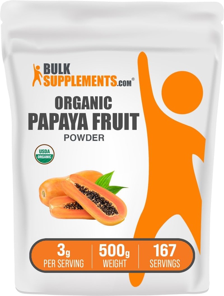 BulkSupplements.com Organic Papaya Fruit Powder - smakpulver, källad från Carica Papaya Fruit - Gluten Free, 3g per portion, 500g (1.1 lbs) (Pack of 1)