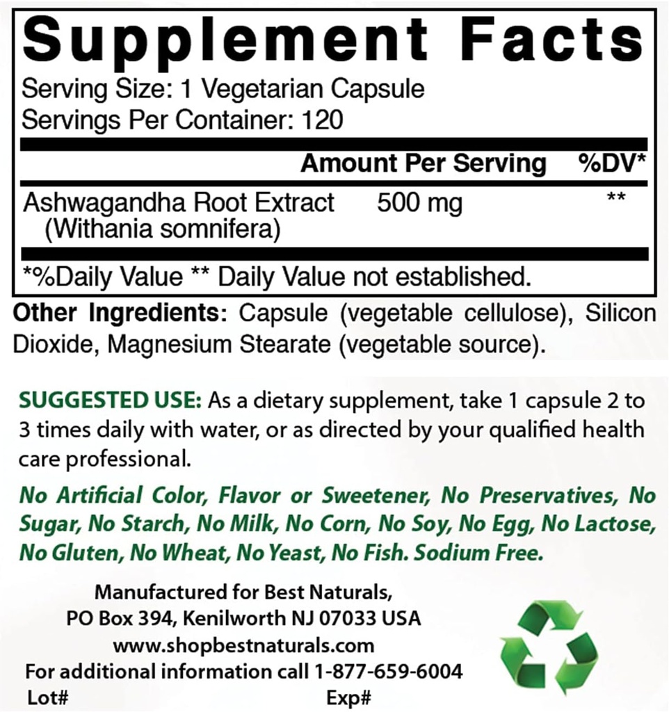 Bästa naturliga Ashwagandha Extract 500 Mg & Zink Gluconate 50mg