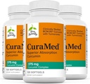 Terry Naturligt CuraMed 375mg - Antioxidant Supplement för hjärn- och immunhälsostöd - Kosttillskott med Curcumin & Turmeric Essential Oil - Herbal Liver Support - 120 Softgels (Pack of 3)