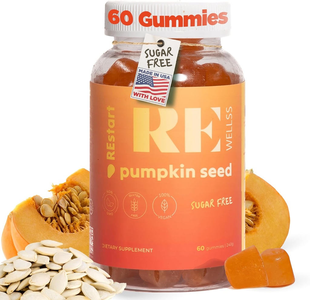 Pumpkin Seed Oil Gummies I Sugar Free Gluten Free Non GMO Organic Dietary Supplements I Hair Growth, Glowing Skin Prostate Health Urinary Tract Support I 240 Grams I Pack med 60