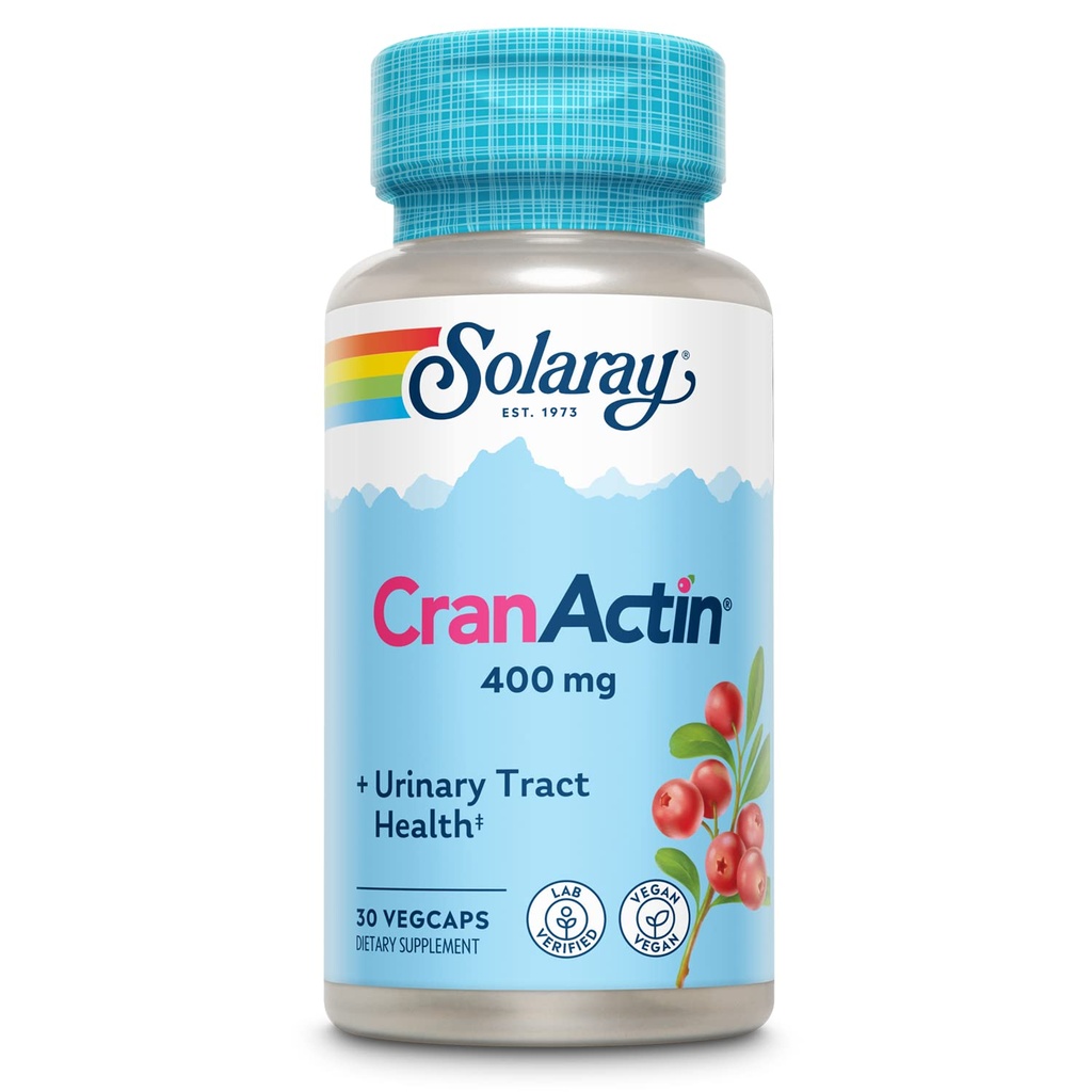 SOLARAY CranActin Cranberry Extract 400 mg - Cranberry Supplements for Women and Men - Bladder and Urinary Tract Health Support med vitamin C - Vegan, 60-dagars garanti, 30 portioner, 30 VegCaps