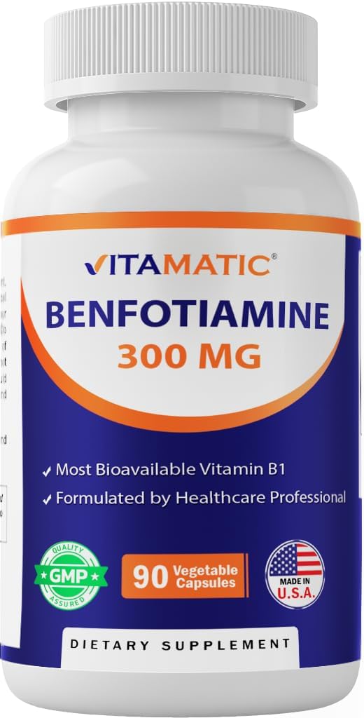Vitamatic Benfotiamine 300 mg 90 vegetariska kapslar - även kallad fettlöslig vitamin B1 (90 greve av 1)) (1 flaska)