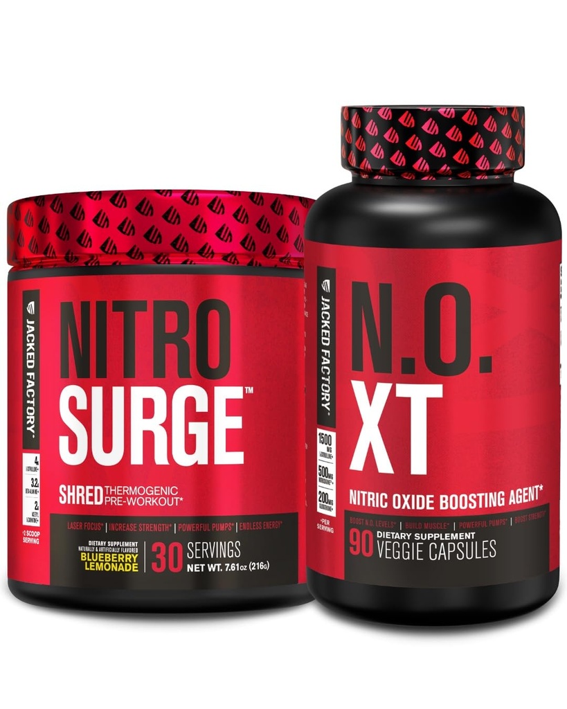 Jacked Factory Nitrosurge Shred Thermogenic Pre-Workout i Blueberry Lemonade & N.O. XT Nitric Oxide Booster för Män & Kvinnor