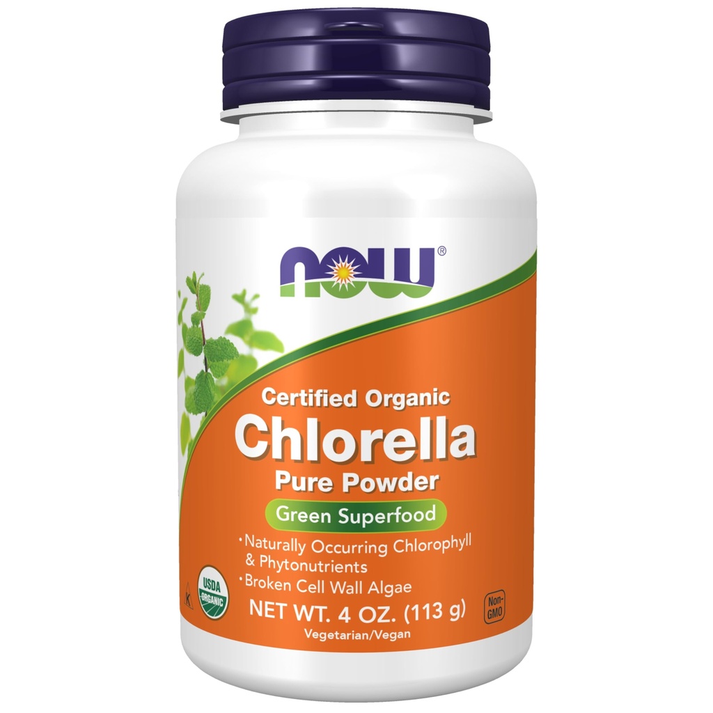 Nu kosttillskott, organisk klorella Pulver med naturligt förekommande klorofyll, Beta-Carotene, blandade karotenoider, vitamin C, järn och protein, 4-unce