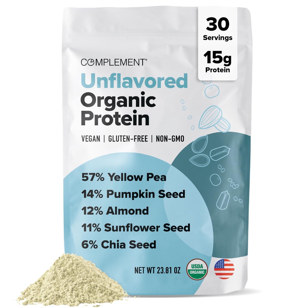 Komplettera organisk osmakad Vegan Protein Powder (30 portioner) Low Carb, Low Calorie, Sugar Free, Soy Free, Non-GMO, Gluten Free, Non Dairy- Yellow Pea, Pumpkin Seed-15g Plant Based Protein Powder
