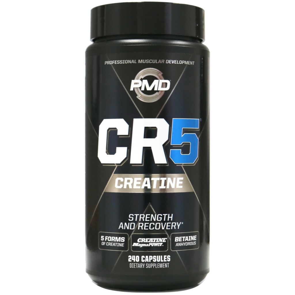 PMD Sports CR5 Professional Creatine Complex - Förbättrad återhämtning, minska ömhet, Lean Muscle Mass Gainer - Power 5 Creatine Blend för styrka, uthållighet och återhämtning (240 Kreatinkapslar)