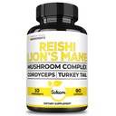 Satoomi Reishi Supplement Complex 5000Mg - 10in1 Kombinerat med Lions Mane, Cordyceps Sinensis, Chaga Mushroom & Others - 90 kapslar för 3 månader