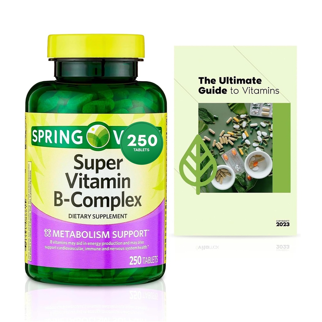 Sprin Val-Ley Super Vitamin B-Complex tabletter Dietary Supplement Value Size, 250 greve (Över 8 månader Supply) + Exklusiv Vtmx Vitamin Guide (2 objekt)