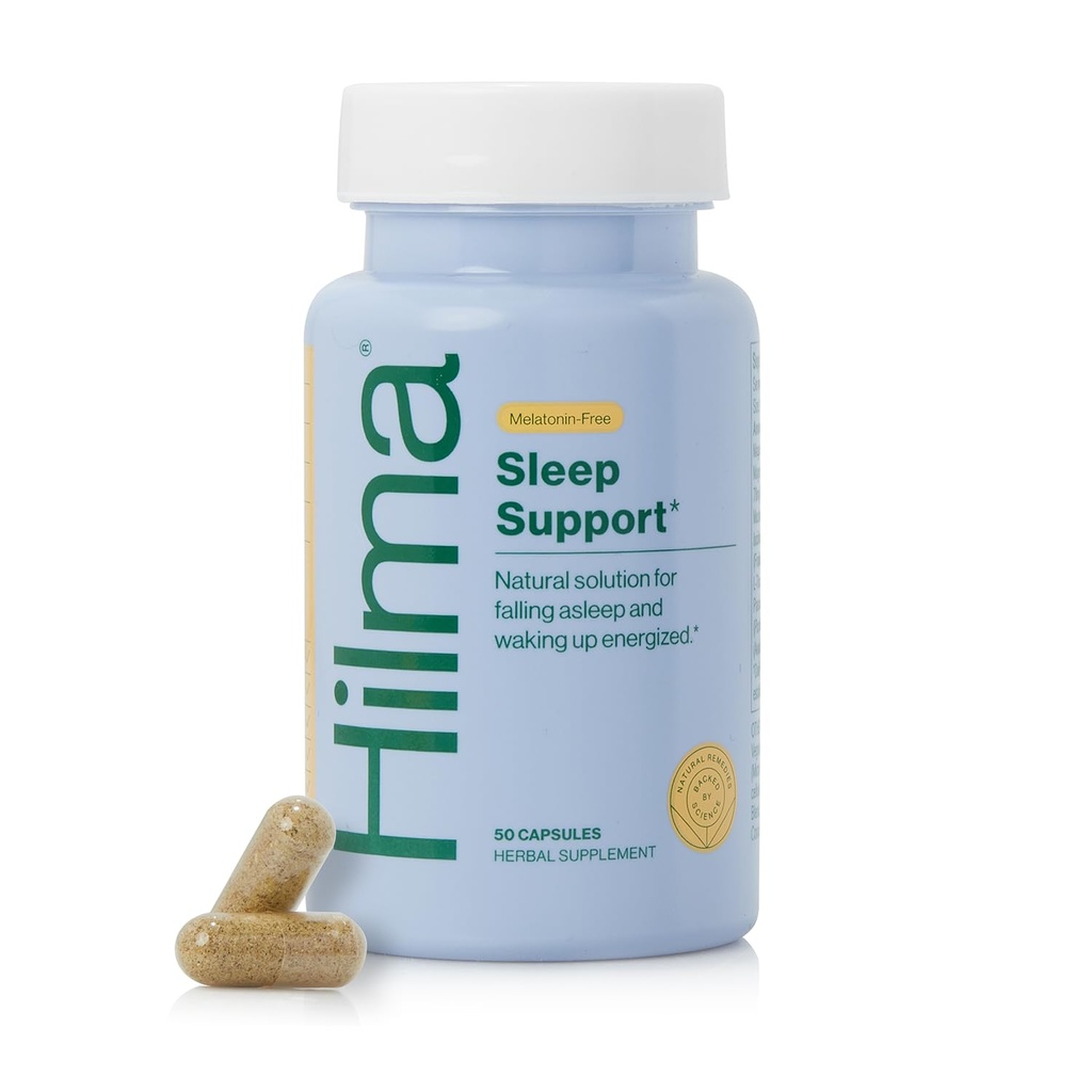 Hilma Sleep Aid Formulerad med Magnesium & L-Theanine, naturliga sömnhjälpmedel för vuxna som hjälper dig att somna och sova Melatonin-Free, Non-Drowsy Next Day Formel, 50 Vegan Capsules