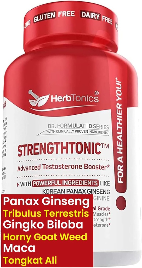 Herbtonics Testosteron Support Supplement för män - Koreanska Panax Ginseng & Tribulus Terrestris - Stöder hälsosam energi, styrka och uthållighet - 60 Vegan kapslar