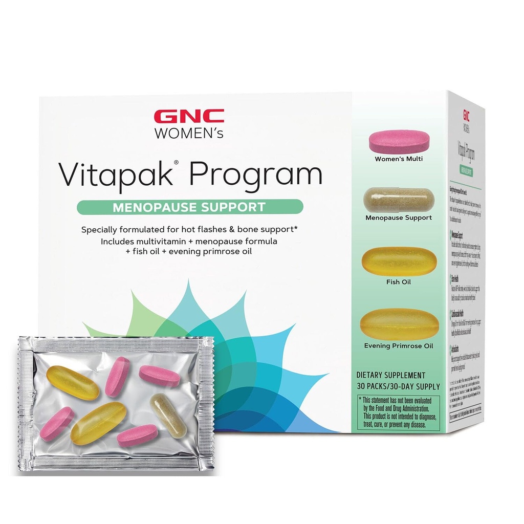 GNC Women's Menopause Support Vitapak Program, komplett Nutrition 4 Produkter i 1, Hot Flash Support, Hormonal Balance, Black Cohosh, Evening Primrose Oil, 30 Daily Packs