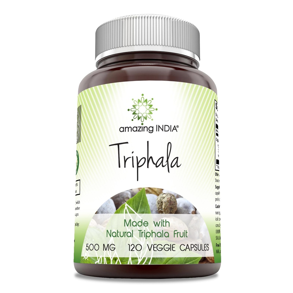 Fantastiska Indien Natural Triphala Supplement | 500 Mg per portion | 120 Veggie Capsules | Icke-GMO | Gluten-Free | Made in USA