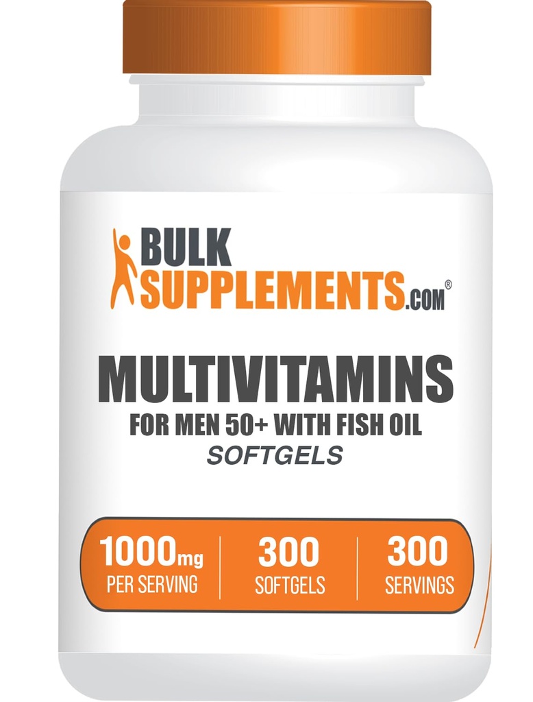BulkSupplements.com Multivitamin för Män 50 Plus Softgels - Mäns dagliga vitaminer, multimineralt tillskott - Komplett multivitamin med fiskolja - 1 Softgel per portion, 300 greve av 1)