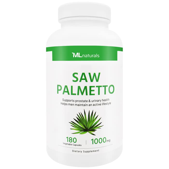 ML Naturals Saw Palmetto 1000 mg 180 Vegetabiliska kapslar. Premiumkvalitet 4:1 Extrakt. Prostata, urinhälsa, hårväxt och hjälp förebygga håravfall, NSF-certifierad och cGMP-kompatibel