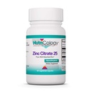 Nutricology Zinc Citrate Supplement - 25mg Zink för Män & Kvinnor, Immune Support, Pure, Well-Absorbed, Well-Tolerated, Trace Mineral, Vegetarian Capsules - 60 Count