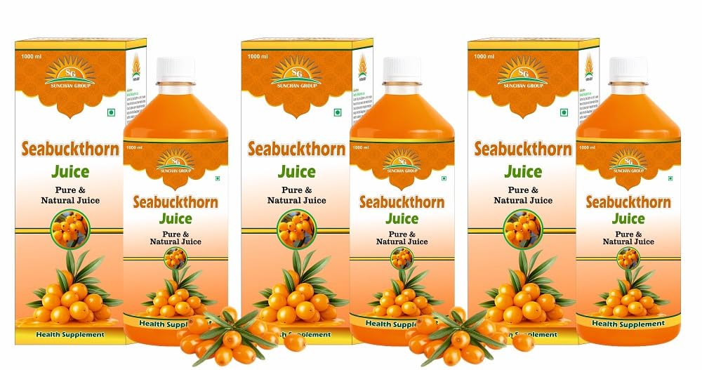 Sea Buckthorn Juice 3000 ML | Himalayan Leh Ladakh Sea Buckthorn Fruit Pulp Juice | Omega 3 6 7 9 Rich Berry Juice (Pack of 3, 1000 ML Each)