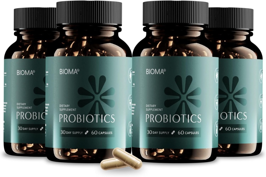 BIOMA Probiotics for Weight Management & Digestive Health, 3 i 1 Gut Health Probiotics and Prebiotics/Postbiotics, Slow Release Synbiotic Probiotic Capsules for Gut Health Multi Enzyme (240 Caps)