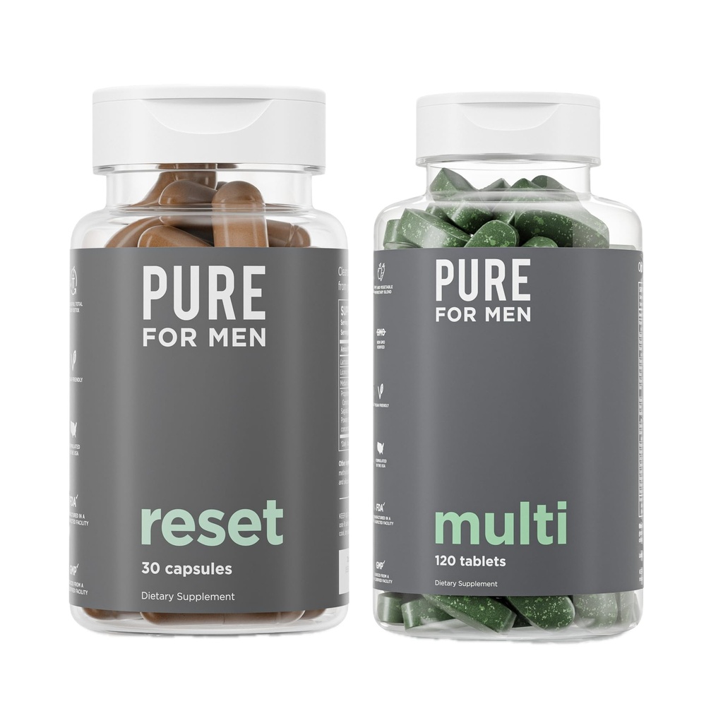 Rent för Män Multivitamin, 120 kapslar & Återställ Detox Supplement, 30 kapslar