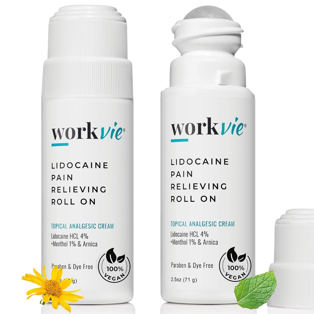 Lidokain Roll på smärtlindring Cream 2pk Maximal Styrka - Arnica, Menthol, Aloe Vera - lugnande lättnad för muskler och gemensamma - Känslig hudvänlig