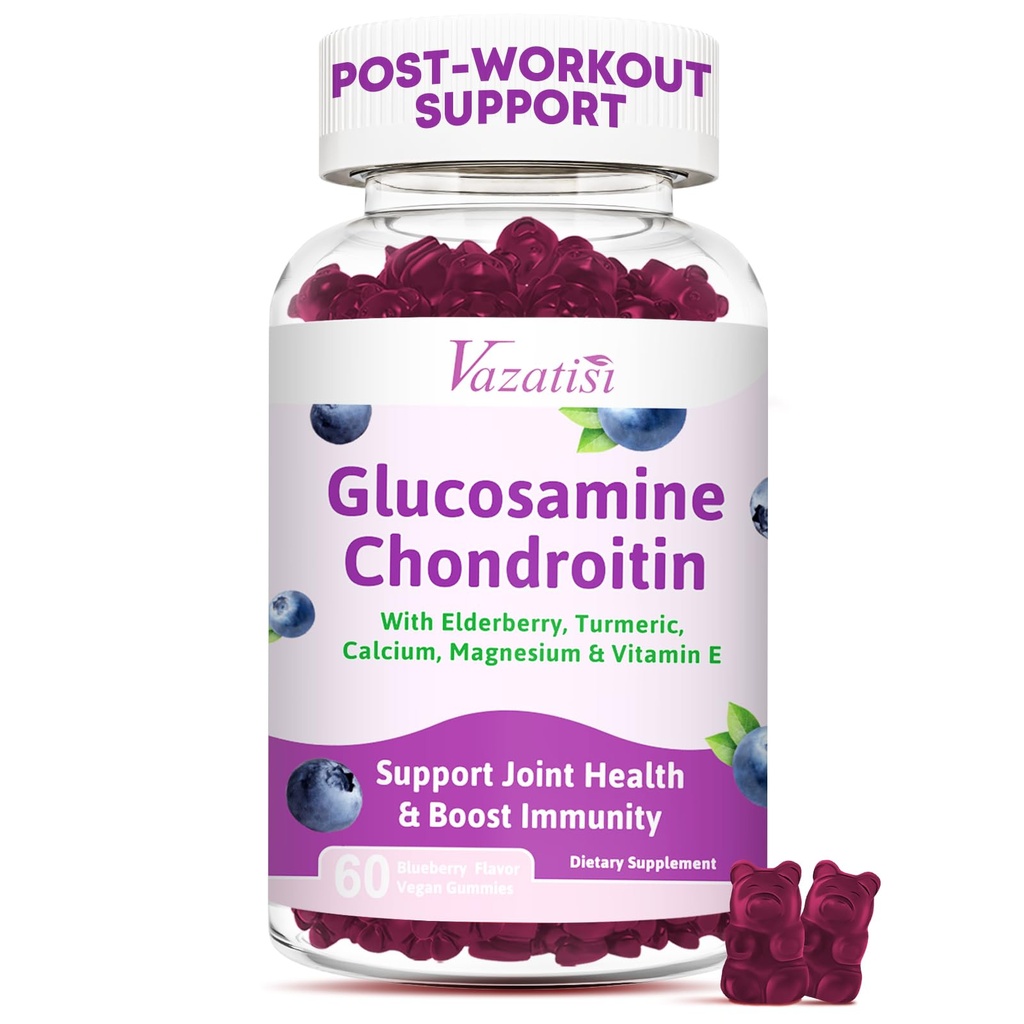 Glukosamin Chondroitin Gummies - Glukosamin Gummies med MSM, Turmeric & Boswellia, Support Cartilage, Joint Structure & Tissue, Joint Support Supplement för män och kvinnor - 60 Cts