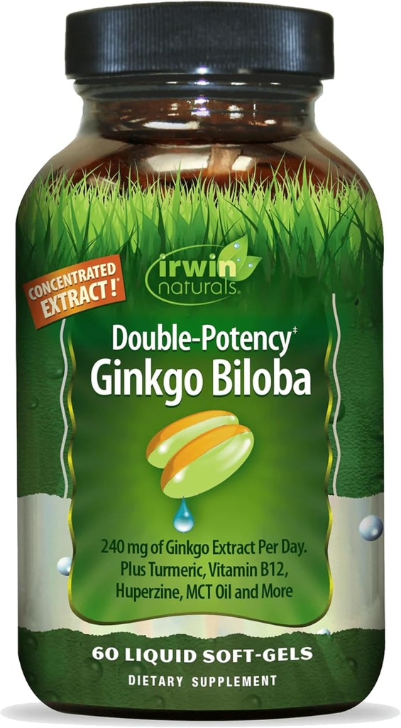 Irwin Naturals Double-Potency Ginkgo Biloba - 60 Softgels - Förbättra minnet, mental fokus och energi