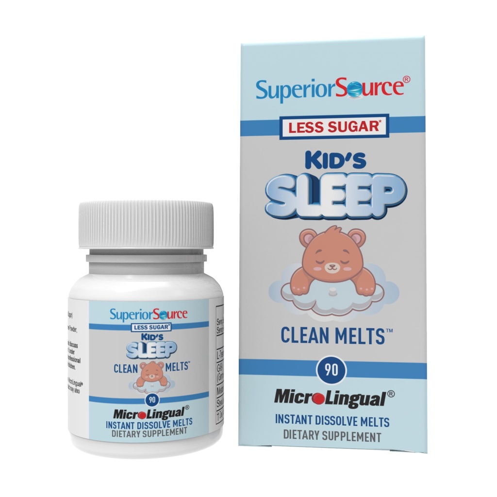 Superior Source Kids Sleep Clean Melts - Premium Sleep Supplement för barn - Innehåller Melatonin, L-Theanine & GABA - Mindre socker - Non-GMO, Gluten-Free - 90 MicroLingual Instant-Dissolve Melts