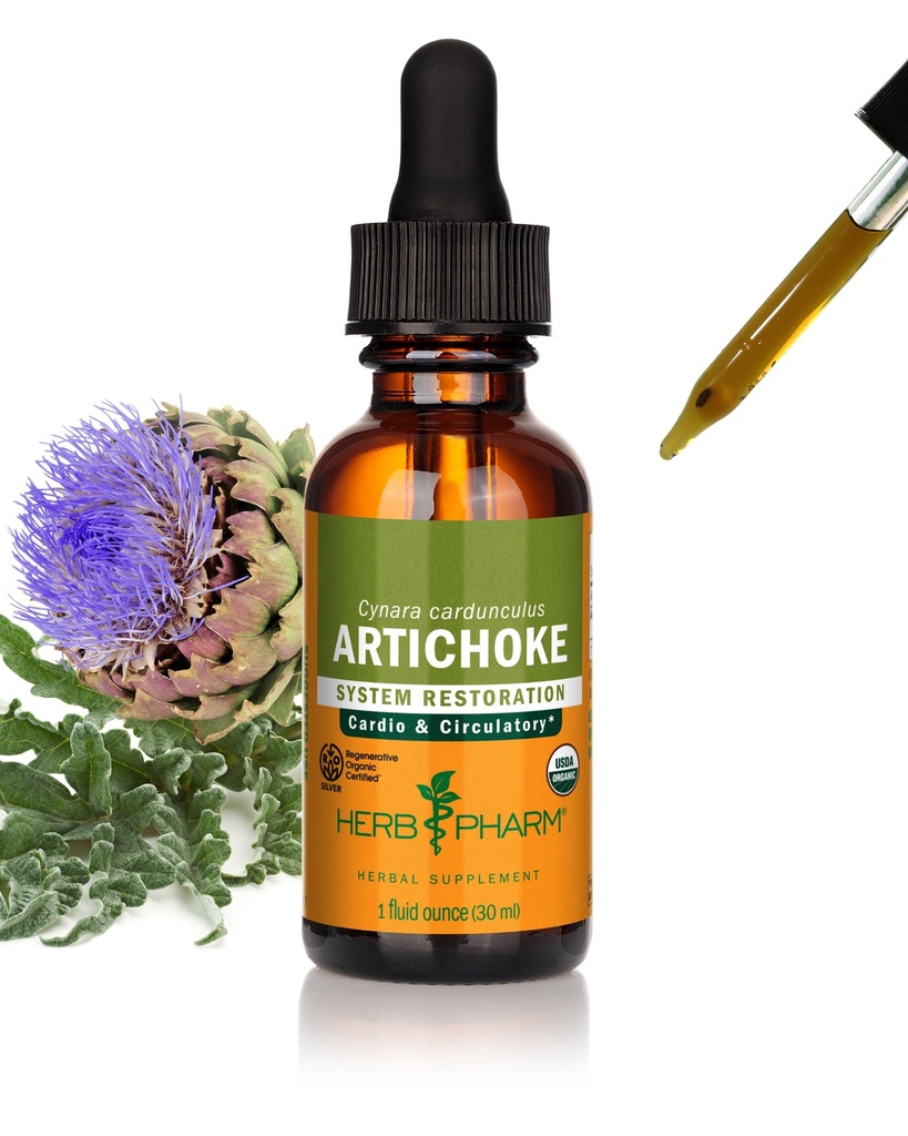 Herb Pharm Certified Organic Artichoke Liquid Extract för kardiovaskulär och cirkulationsstöd - 1 Ounce