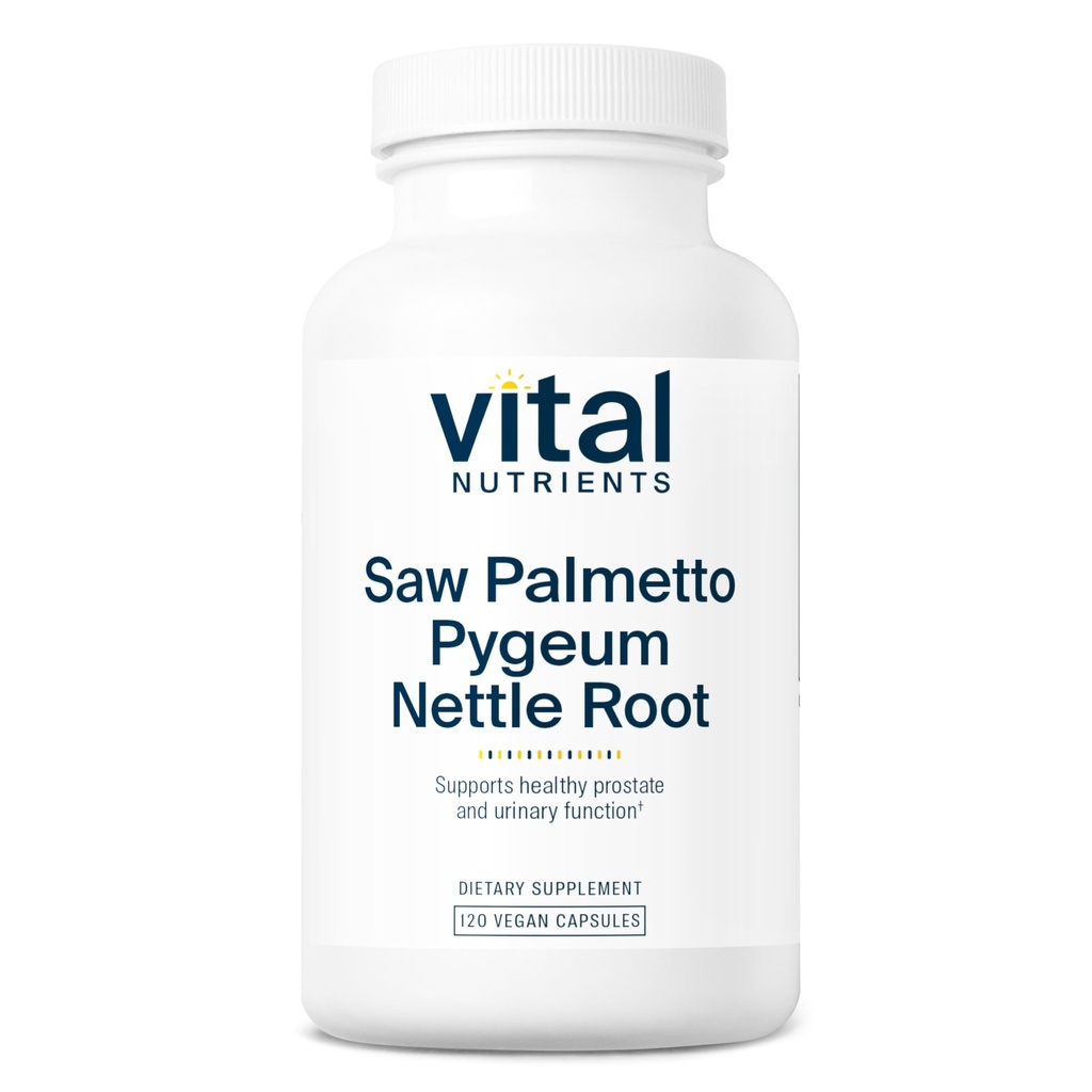 Vital Nutrients Saw Palmetto med Pygeum & Nettle Root - Vegan Saw Palmetto för män stöder hälsosam prostatafunktion * - Gluten, Dairy, Soy Free - 120 kapslar
