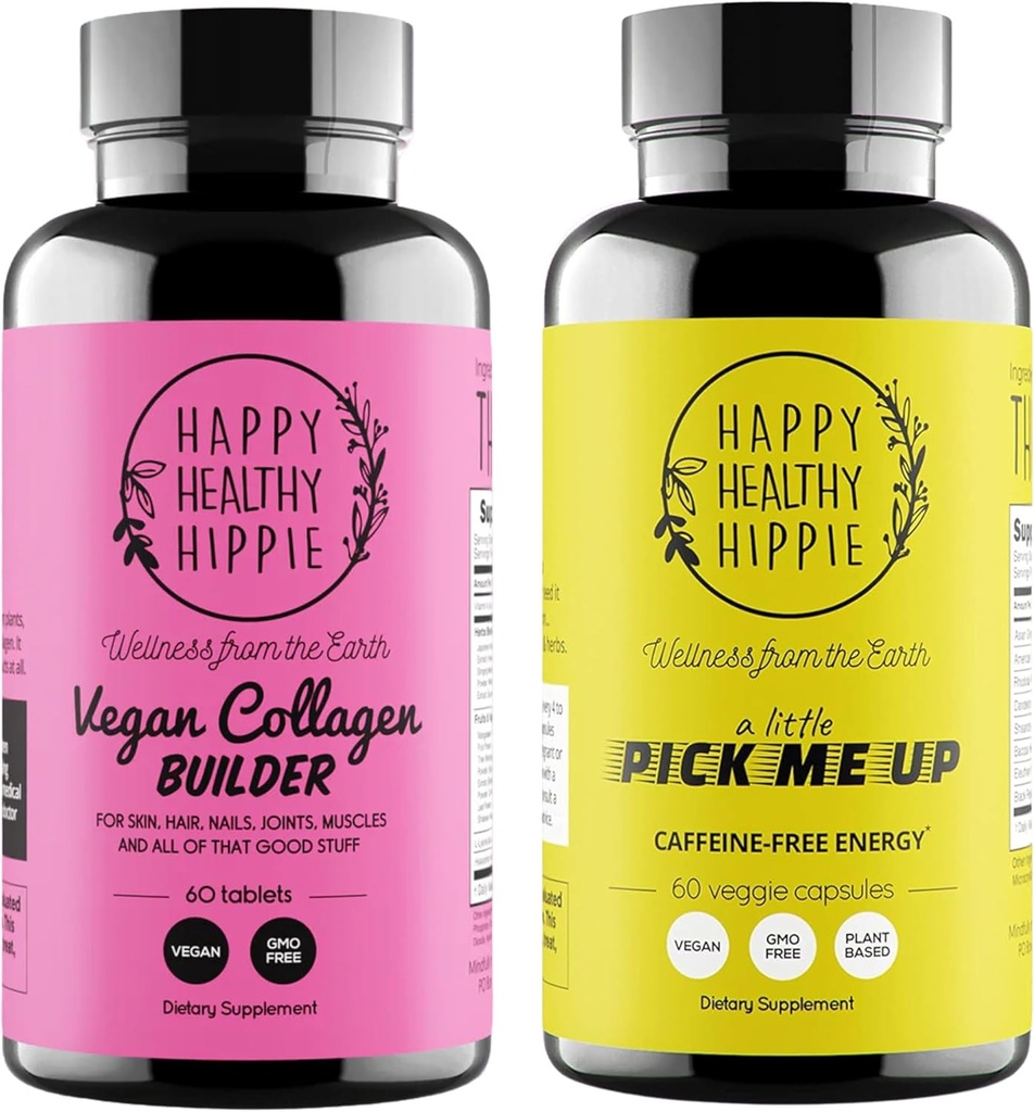 Happy Healthy Hippie Pick Me Up Natural Energy Pills och Vegan Collagen Builder