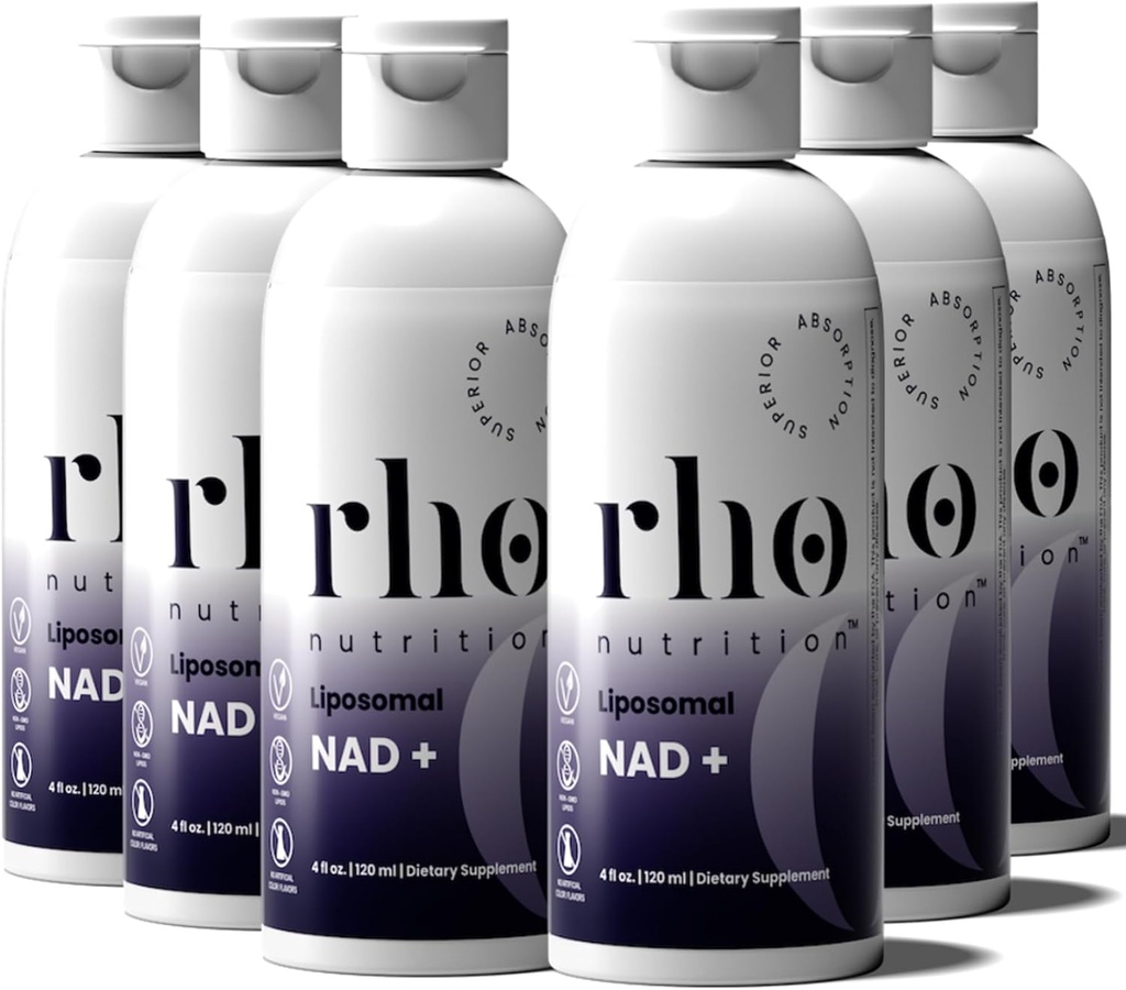 Rho Nutrition Liposomal NAD + - Liquid Supplement Designad för att hjälpa till att stödja Absorption - Aktiv form av NAD + Hjälper till att stödja normal cellulär hälsa, hälsosam åldrande, energimetabolism och vitalitet - 6 Pack