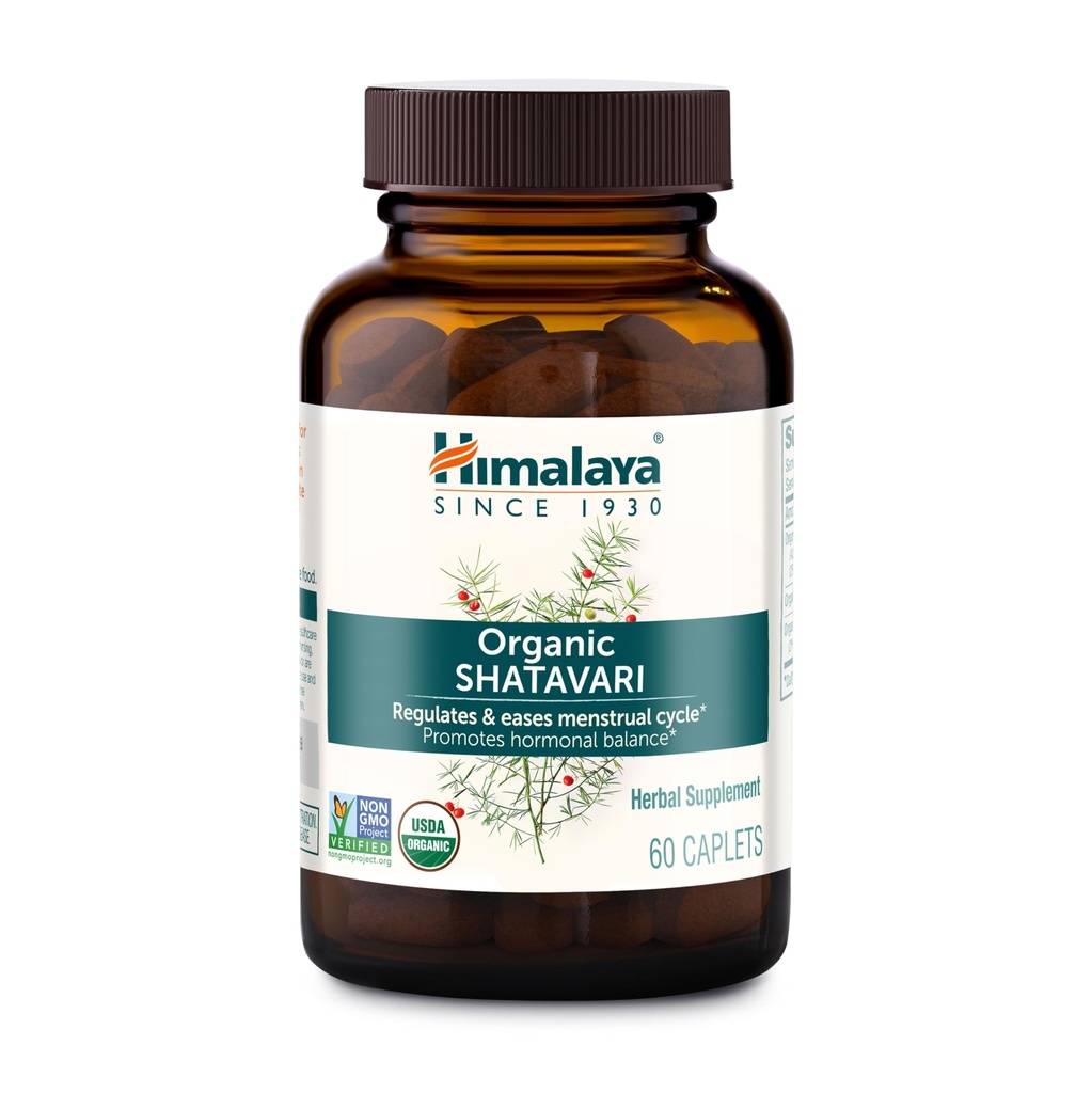 Himalaya Organic Shatavari - främjar hormonbalans för kvinnor och menstruationskrampavlastning - USDA Organic, Vegan, Gluten Free, 1300 mg, 60 kapell