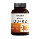 NatureBell Vitamin D3 5 000 IE + K2 100 mcg, 240 Softgels | Daglig 2-i-1 Formel med Jungfrukosolja | Ben, Hjärt & Immun Support | MK-7 Form | Icke-GMO, Gluten-Free