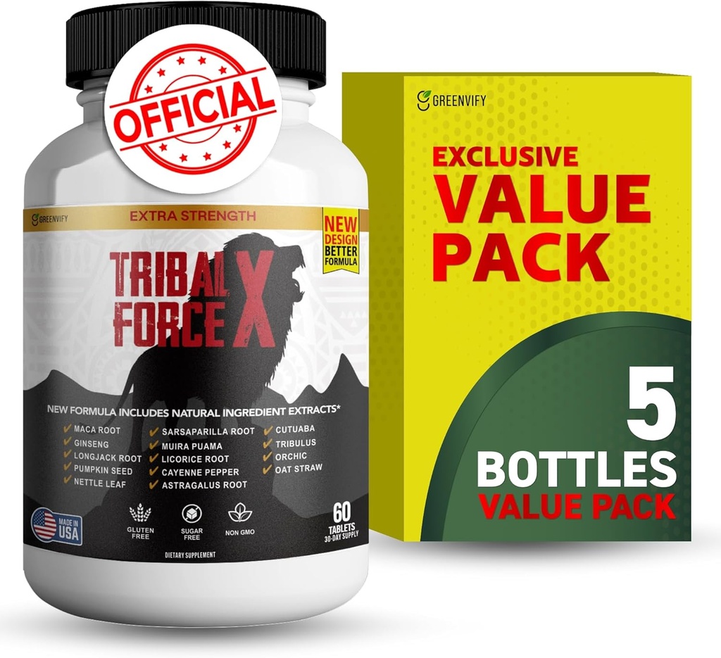 Tribal Force X Extra Strength Natural Supplement, 60 tabletter, Gluten Free, Non-GMO, 30 Day Supply (5)