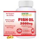 SHIFAA NUTRITION Halal Fish Oil 2000mg Softgels med 360mg EPA & 240mg DHA. 100 Wild Caught & Non-GMO Omega 3 Softgels för hjärt- och hjärnhälsa. Burpless, Easy-to-Swallow Fish Oil Omega 3 Tillskott