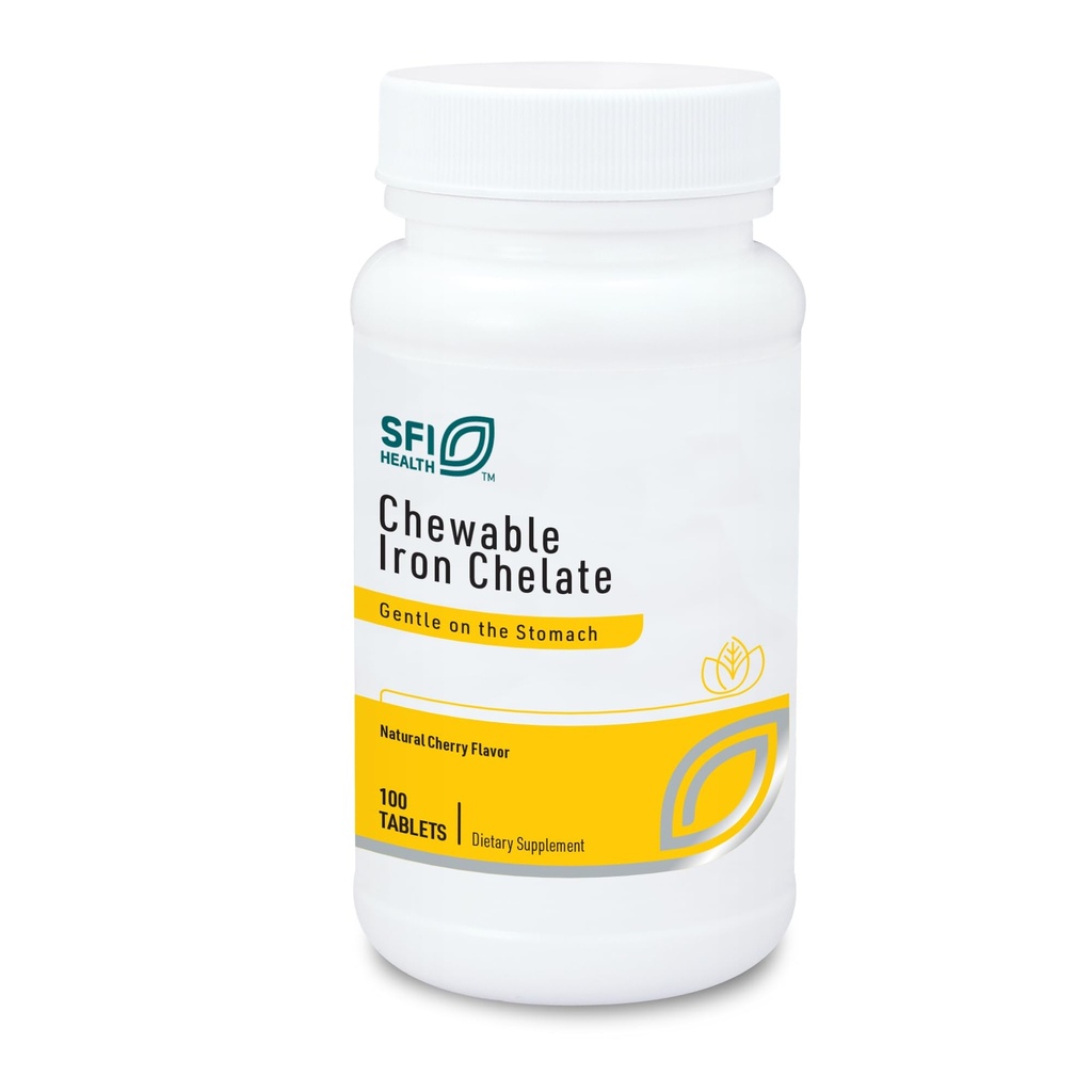 Klaire Labs SFI Health Chewable Iron Chelate - 30 Milligram Elemental Iron, Lätt på magen & Hypoallergenic, Natural Cherry Flavor (100 tabletter)