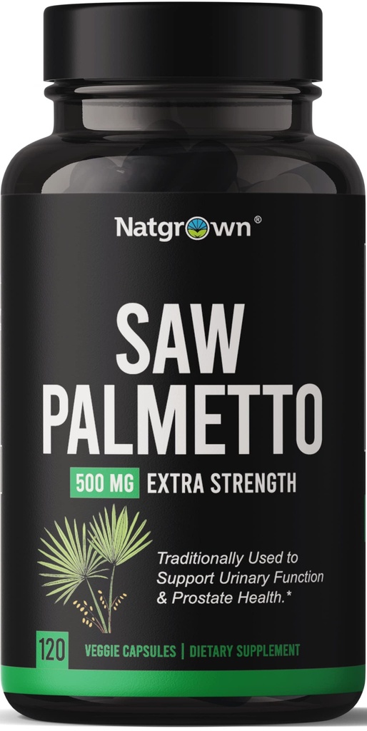 Natgrown Saw Palmetto för Män 500mg - Prostate Health Supplement med DHT Blocker för håravfall och urinflöde - 120 Vegan Capsules - Non-GMO, Gluten-Free