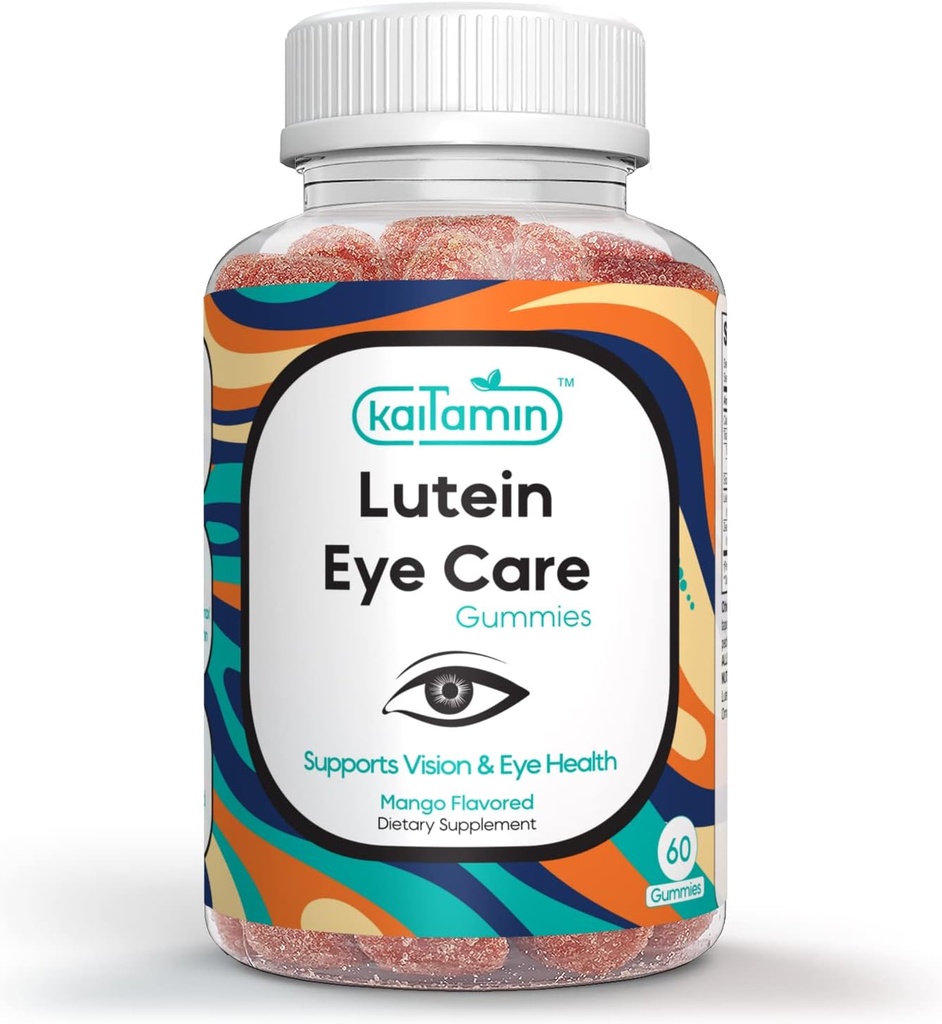 Lutein & Zeaxanthin Eye Supplement för vuxna - Skyddsstöd för ögon - Yummy Mango smaksatt Vegan, Glute-Free, tillverkad med kokosolja. 60 Gummies